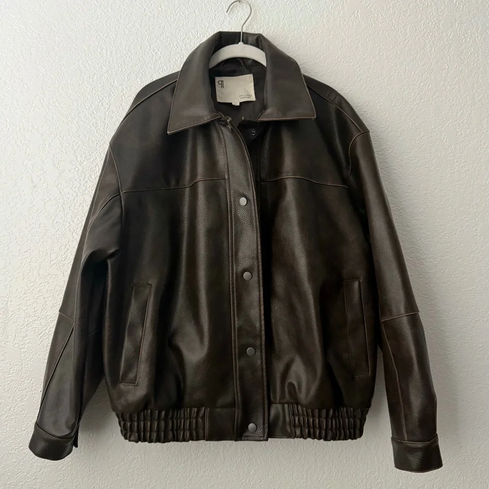 Pilcro Dark Brown Leather Bomber Jacket - Picture 1 of 15